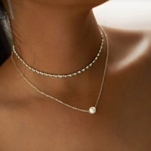 Faux Pearl Pendant Rhinestone Choker Necklace